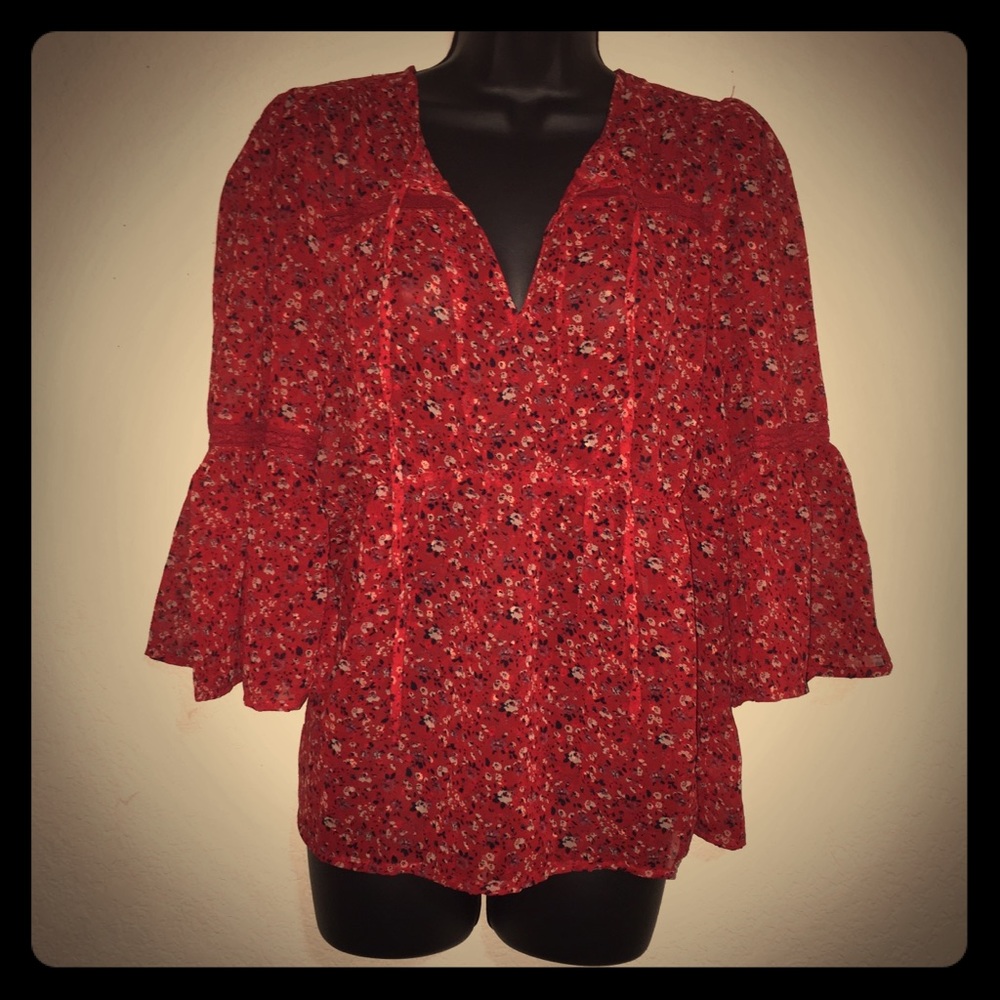 NWT Lucky Brand Red floral boho blouse shirt